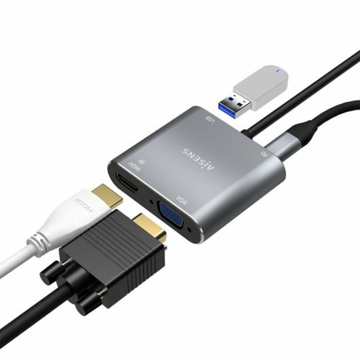 Adapter USB-C naar VGA/HDMI Aisens A109-0626